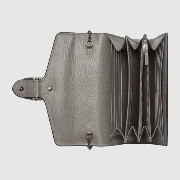 Gucci Chain Wallet Dusty Gray Silver Crystal Tiger Head Leather - Picture 6 of 7